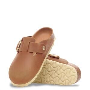 NEW BIRKENSTOCK women's boston big buckle leather clog in cognac